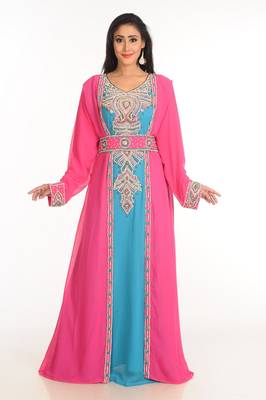 Multicolor Zari Work Stones & Beads Embellish Georgette  Islamic Style Arabian Maxi Partywear Kaftan 1
