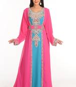 Multicolor Zari Work Stones & Beads Embellish Georgette  Islamic Style Arabian Maxi Partywear Kaftan
