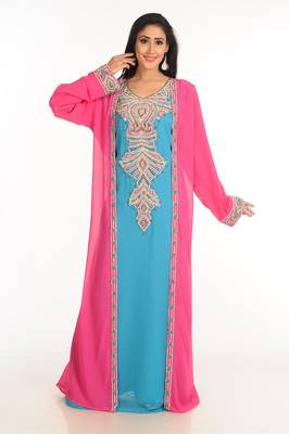Multicolor Zari Work Stones & Beads Embellish Georgette  Islamic Style Arabian Maxi Partywear Kaftan 2