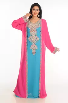 Multicolor Zari Work Stones & Beads Embellish Georgette  Islamic Style Arabian Maxi Partywear Kaftan