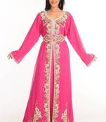 Pink Zari Work Stones & Beads Embellish Georgette  Islamic Style Arabian Maxi Partywear Kaftan