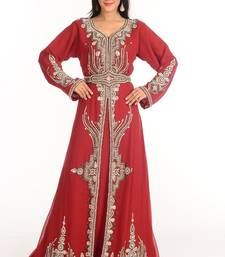 Maroon Zari Work Stones & Beads Embellish Georgette  Islamic Style Arabian Maxi Partywear Kaftan
