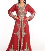 Maroon Zari Work Stones & Beads Embellish Georgette  Islamic Style Arabian Maxi Partywear Kaftan