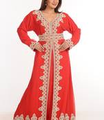 Red Zari Work Stones & Beads Embellish Georgette  Islamic Style Arabian Maxi Partywear Kaftan