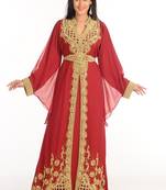 Maroon Zari Work Stones & Beads Embellish Georgette  Islamic Style Arabian Maxi Partywear Kaftan