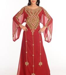 Maroon Zari Work Stones & Beads Embellish Georgette  Islamic Style Arabian Maxi Partywear Kaftan