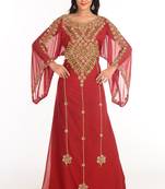 Maroon Zari Work Stones & Beads Embellish Georgette  Islamic Style Arabian Maxi Partywear Kaftan