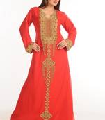 Red Zari Work Stones & Beads Embellish Georgette  Islamic Style Arabian Maxi Partywear Kaftan