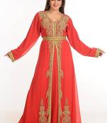 Red Zari Work Stones & Beads Embellish Georgette  Islamic Style Arabian Maxi Partywear Kaftan