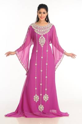 Purple Zari Work Stones & Beads Embellish Georgette  Islamic Style Arabian Maxi Partywear Kaftan 1