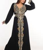 Black Zari Work Stones & Beads Embellish Georgette  Islamic Style Arabian Maxi Partywear Kaftan