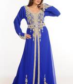 Blue Zari Work Stones & Beads Embellish Georgette  Islamic Style Arabian Maxi Partywear Kaftan