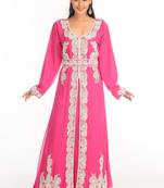 Pink Zari Work Stones & Beads Embellish Georgette  Islamic Style Arabian Maxi Partywear Kaftan