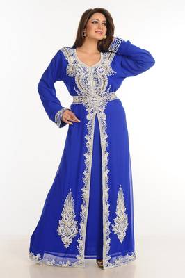 Blue Zari Work Stones & Beads Embellish Georgette  Islamic Style Arabian Maxi Partywear Kaftan 1