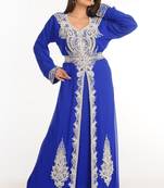 Blue Zari Work Stones & Beads Embellish Georgette  Islamic Style Arabian Maxi Partywear Kaftan
