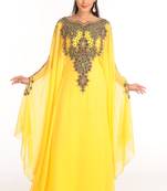 Yellow Georgette Zari Work Partywear Kaftan