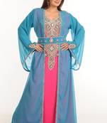 Multicolor Zari Work Stones & Beads Embellish Georgette  Islamic Style Arabian Maxi Partywear Kaftan
