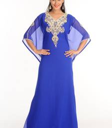 Blue Zari Work Stones & Beads Embellish Georgette  Islamic Style Arabian Maxi Partywear Kaftan