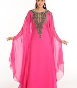Pink Zari Work Stones & Beads Embellish Georgette  Islamic Style Arabian Maxi Partywear Kaftan