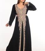Black Zari Work Stones & Beads Embellish Georgette  Islamic Style Arabian Maxi Partywear Kaftan