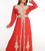 Red Zari Work Stones & Beads Embellish Georgette  Islamic Style Arabian Maxi Partywear Kaftan