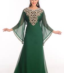 Green Zari Work Stones & Beads Embellish Georgette  Islamic Style Arabian Maxi Partywear Kaftan
