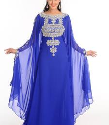 Blue Zari Work Stones & Beads Embellish Georgette  Islamic Style Arabian Maxi Partywear Kaftan