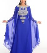 Blue Zari Work Stones & Beads Embellish Georgette  Islamic Style Arabian Maxi Partywear Kaftan