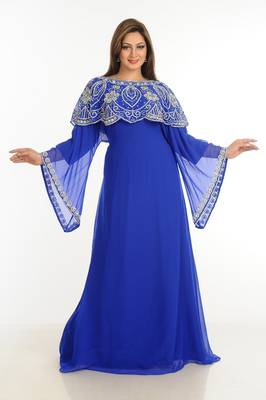 Blue Zari Work Stones & Beads Embellish Georgette  Islamic Style Arabian Maxi Partywear Kaftan 1