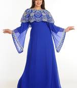 Blue Zari Work Stones & Beads Embellish Georgette  Islamic Style Arabian Maxi Partywear Kaftan