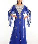 Blue Zari Work Stones & Beads Embellish Georgette  Islamic Style Arabian Maxi Partywear Kaftan