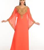 Peach Zari Work Stones & Beads Embellish Georgette  Islamic Style Arabian Maxi Partywear Kaftan