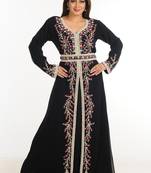 Black Zari Work Stones & Beads Embellish Georgette  Islamic Style Arabian Maxi Partywear Kaftan