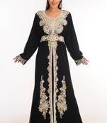 Black Zari Work Stones & Beads Embellish Georgette  Islamic Style Arabian Maxi Partywear Kaftan