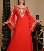 Red Zari Work Stones & Beads Embellish Georgette  Islamic Style Arabian Maxi Partywear Kaftan