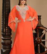 Red Zari Work Stones & Beads Embellish Georgette  Islamic Style Arabian Maxi Partywear Kaftan