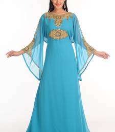 Turqoise Zari Work Stones & Beads Embellish Georgette  Islamic Style Arabian Maxi Partywear Kaftan