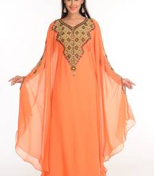 Peach Zari Work Stones & Beads Embellish Georgette  Islamic Style Arabian Maxi Partywear Kaftan