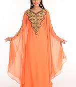 Peach Zari Work Stones & Beads Embellish Georgette  Islamic Style Arabian Maxi Partywear Kaftan
