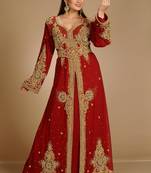 Red Georgette Stones and Crystals Kaftan