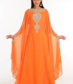 Red Zari Work Stones & Beads Embellish Georgette  Islamic Style Arabian Maxi Partywear Kaftan