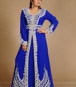 Blue Zari Work Stones & Beads Embellish Georgette  Islamic Style Arabian Maxi Partywear Kaftan