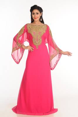 Purple Zari Work Stones & Beads Embellish Georgette  Islamic Style Arabian Maxi Partywear Kaftan 1