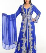 Blue Zari Work Stones & Beads Embellish Georgette  Islamic Style Arabian Maxi Partywear Kaftan