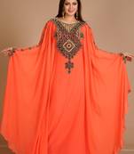 Red Zari Work Stones & Beads Embellish Georgette  Islamic Style Arabian Maxi Partywear Kaftan