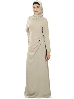 MyBatua Cream Polyester Islamic Wear Arabian Dailywear Muslim Long Abaya With Hijab 1
