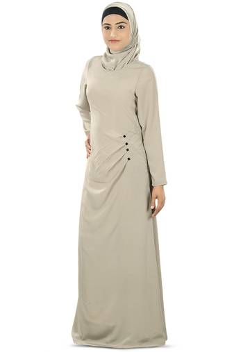 MyBatua Cream Polyester Islamic Wear Arabian Dailywear Muslim Long Abaya With Hijab