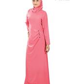 MyBatua Peach Polyester Islamic Wear Arabian Dailywear Muslim Long Abaya With Hijab