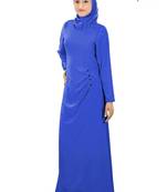 MyBatua Blue Polyester Islamic Wear Arabian Dailywear Muslim Long Abaya With Hijab