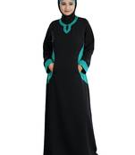 MyBatua Black Polyester Islamic Wear Arabian Dailywear Muslim Long Abaya With Hijab
